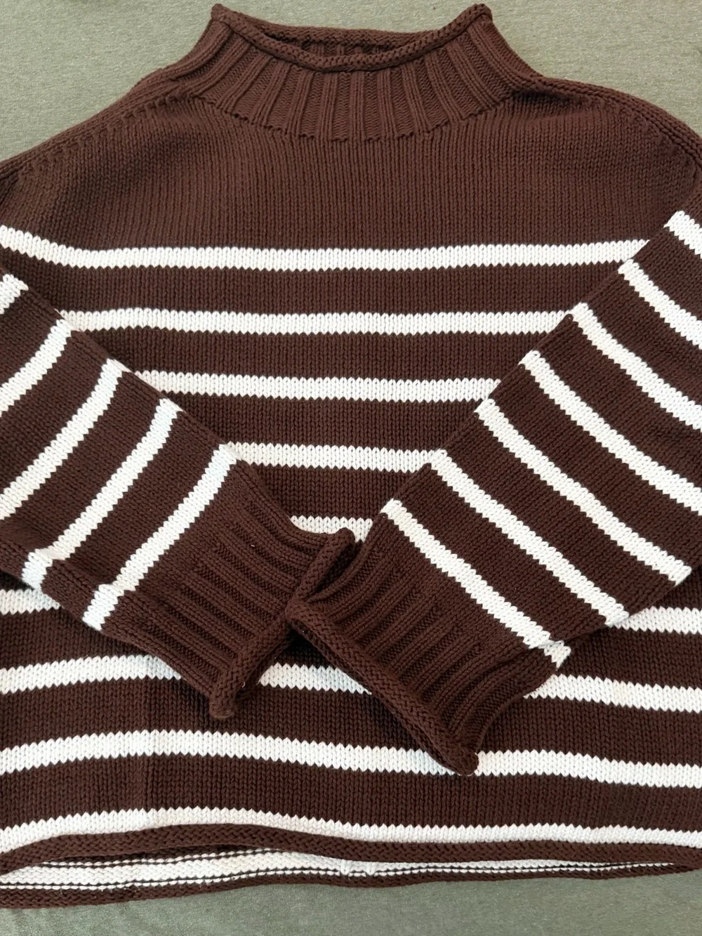 J. Crew Brown and White Striped Turtleneck Sweater - Picture 1 of 2